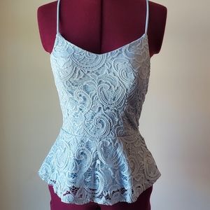 Blue lace peplum tank top